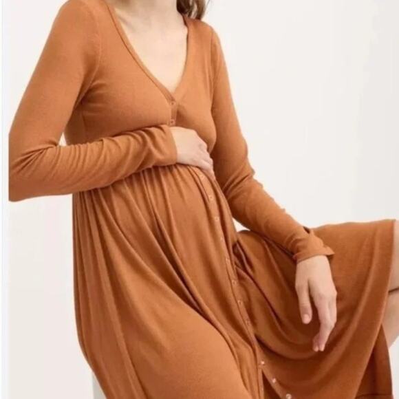 Hatch Dresses & Skirts - $198 HATCH Brown Button Rib Long Sleeve Nursing Maternity Midi Dress Size 2